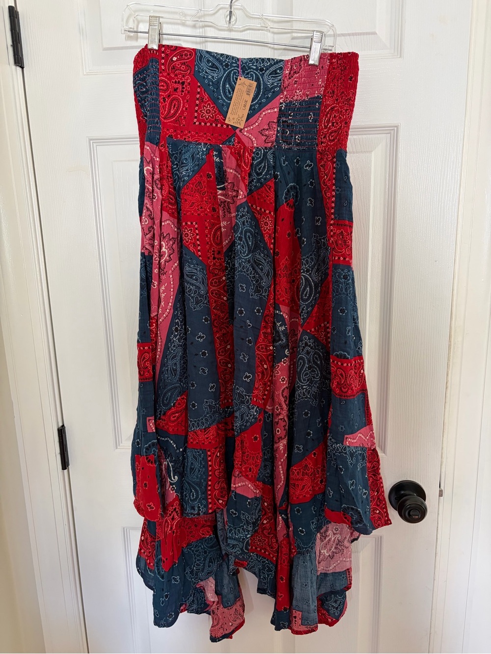 NWT Red & Navy Bandana Patchwork Maxi Skirt and strapless dress